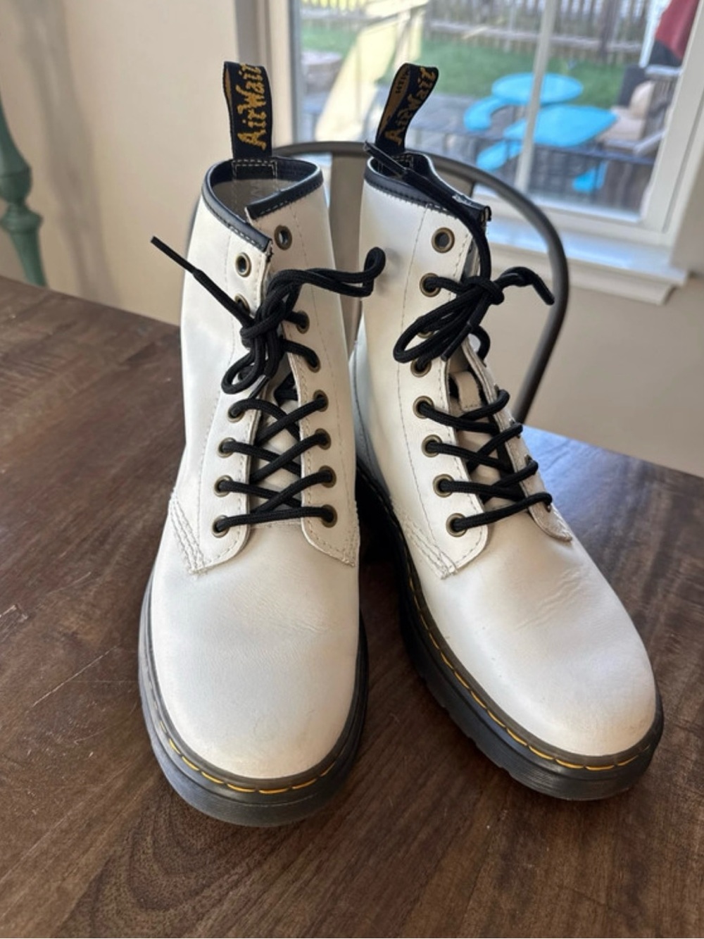 Dr. Martens White Lace-Up Combat Boots with Black Laces